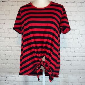 Umgee Stripped Knotted Tie Short Sleeve Top